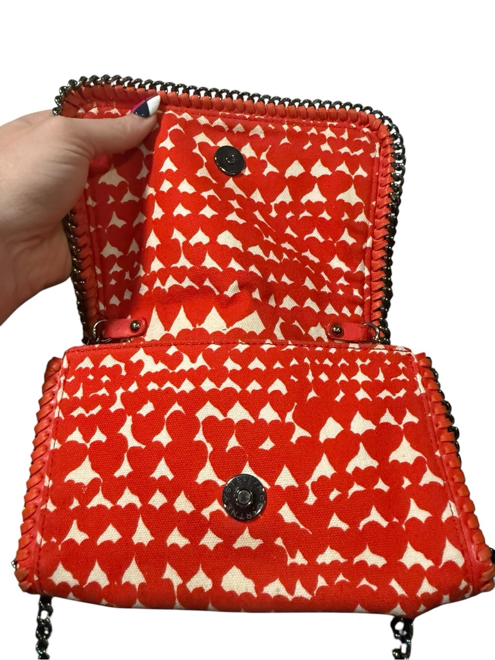 Stella McCartney Falabella Heart Print Canvas Chain Crossbody Clutch Bag - Picture 10 of 13